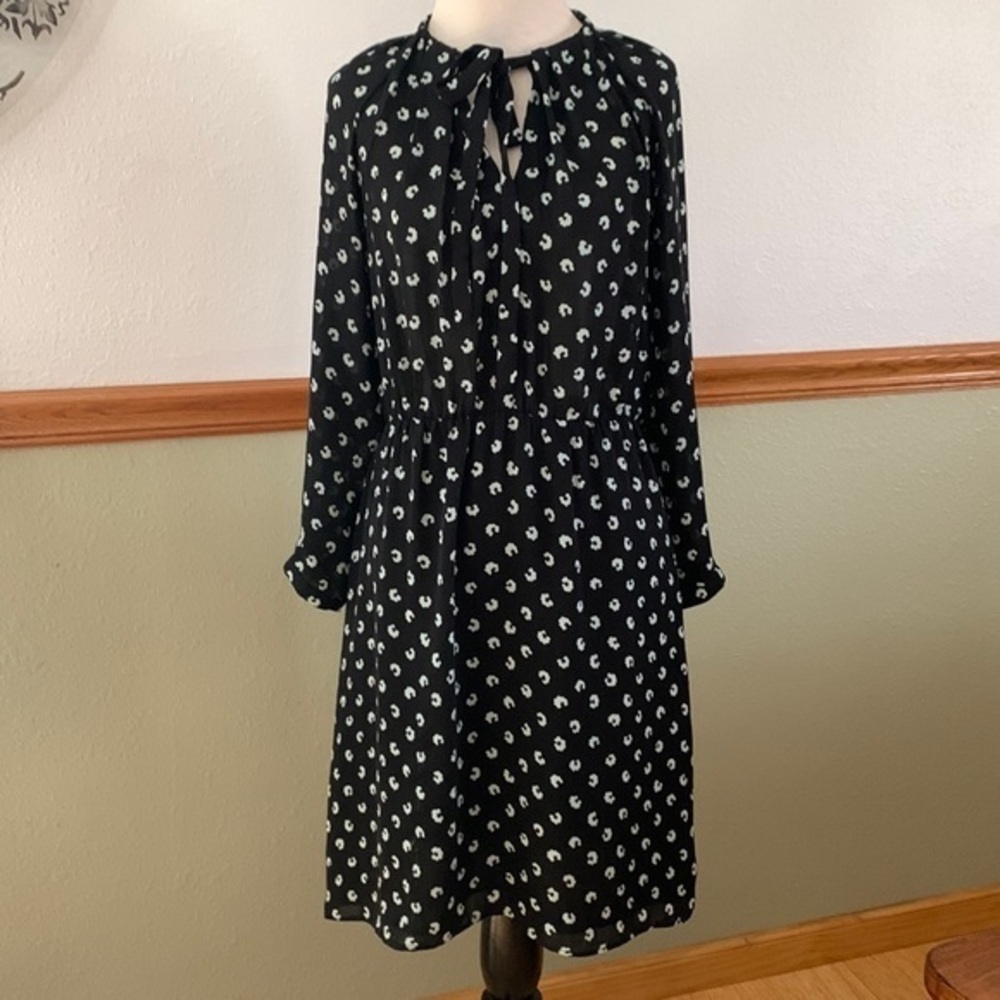 Loft Black & White Splatter Print Long Sleeve Dress sz 2